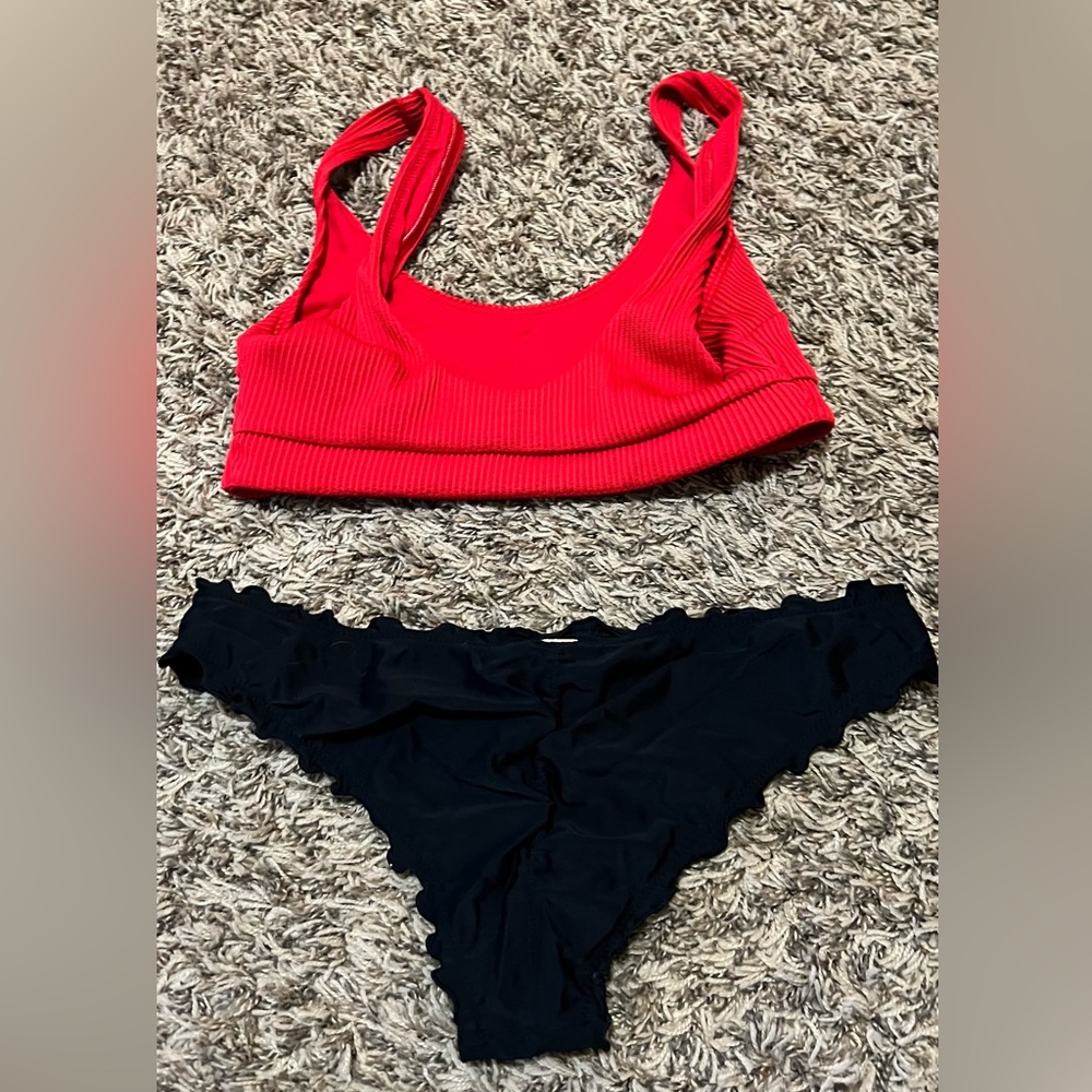 Hollister Red Ribbed Swimwear